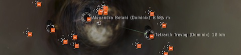 Three Dominix battleships guard the high-sec wormhole