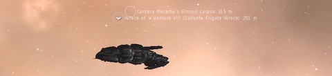 Wreck and corpse of Venture